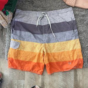 Castaways Board Short Swimming Trunks Orange Yellow Gray Mesh Lining Size Large